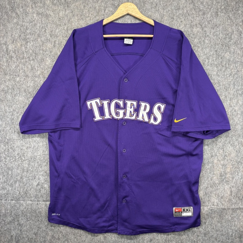 Nike LSU‎ Tigers Baseball Jersey Men's XXL Purple Dri Fit